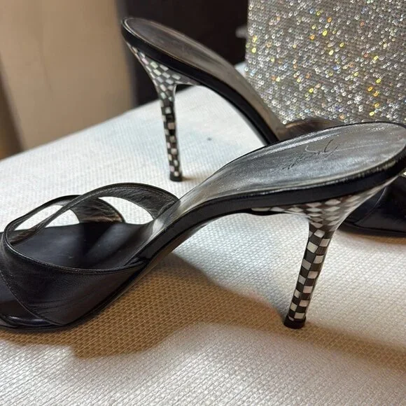 Giuseppe Zanotti Black Open Toe Check Heels - Picture 9 of 9